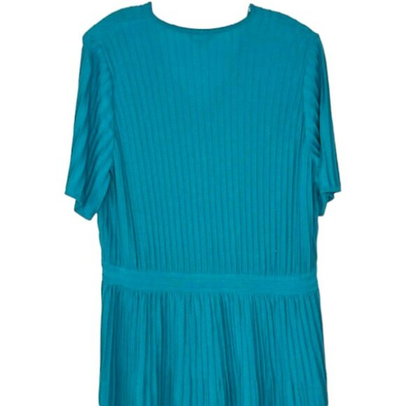 Misook Fit-And-Flare Textured Knit Midi V-Neck Dress - Aqua - L - Picture 6 of 10